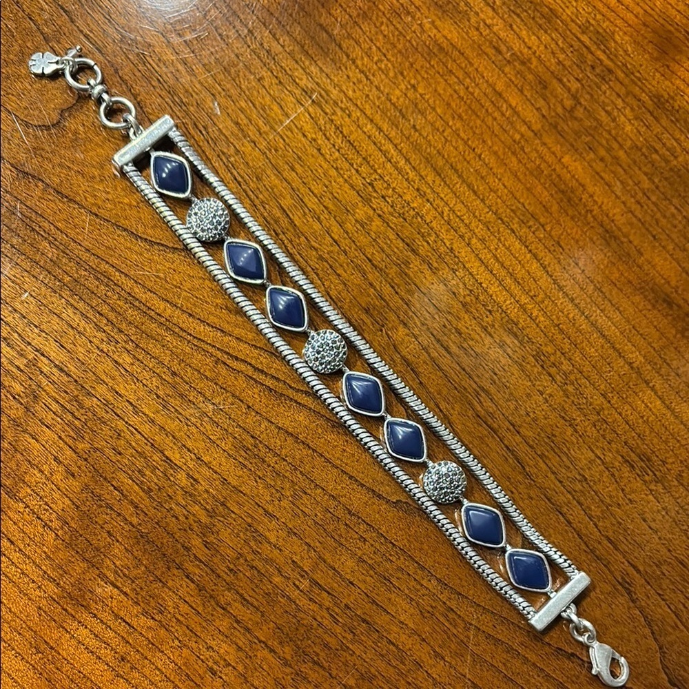 Lucky brand fashion Silvertone marquisate blue lapis Bracelet 3 rows casual NWOT - Picture 1 of 8
